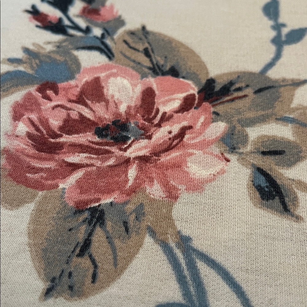 Floral Sweatshirt Knit Fabric with Pink Roses Blush Background - 2 yards